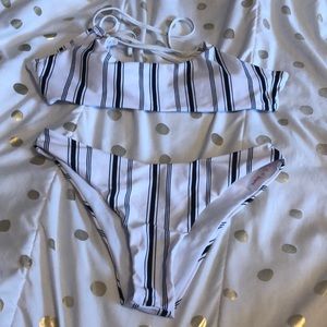 Cheeky black and white stripe bikini size medium